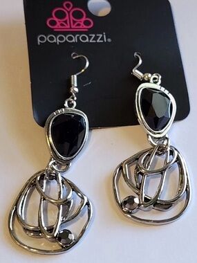 Paparazzi Galactic Drama Earrings - Silver / Black
